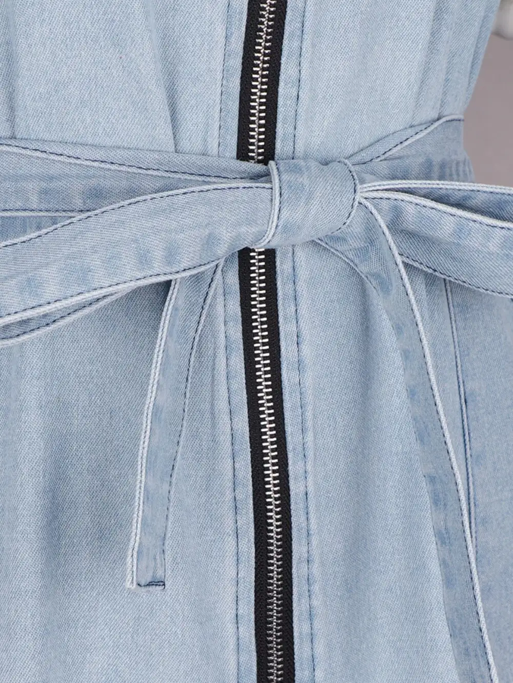 Denim Zip Front Short Sleeve Dress Casual