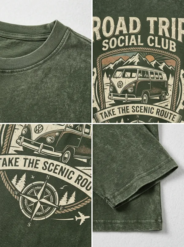 Unisex Road Trip Lover Vintage Van Mountain Printed T-shirt