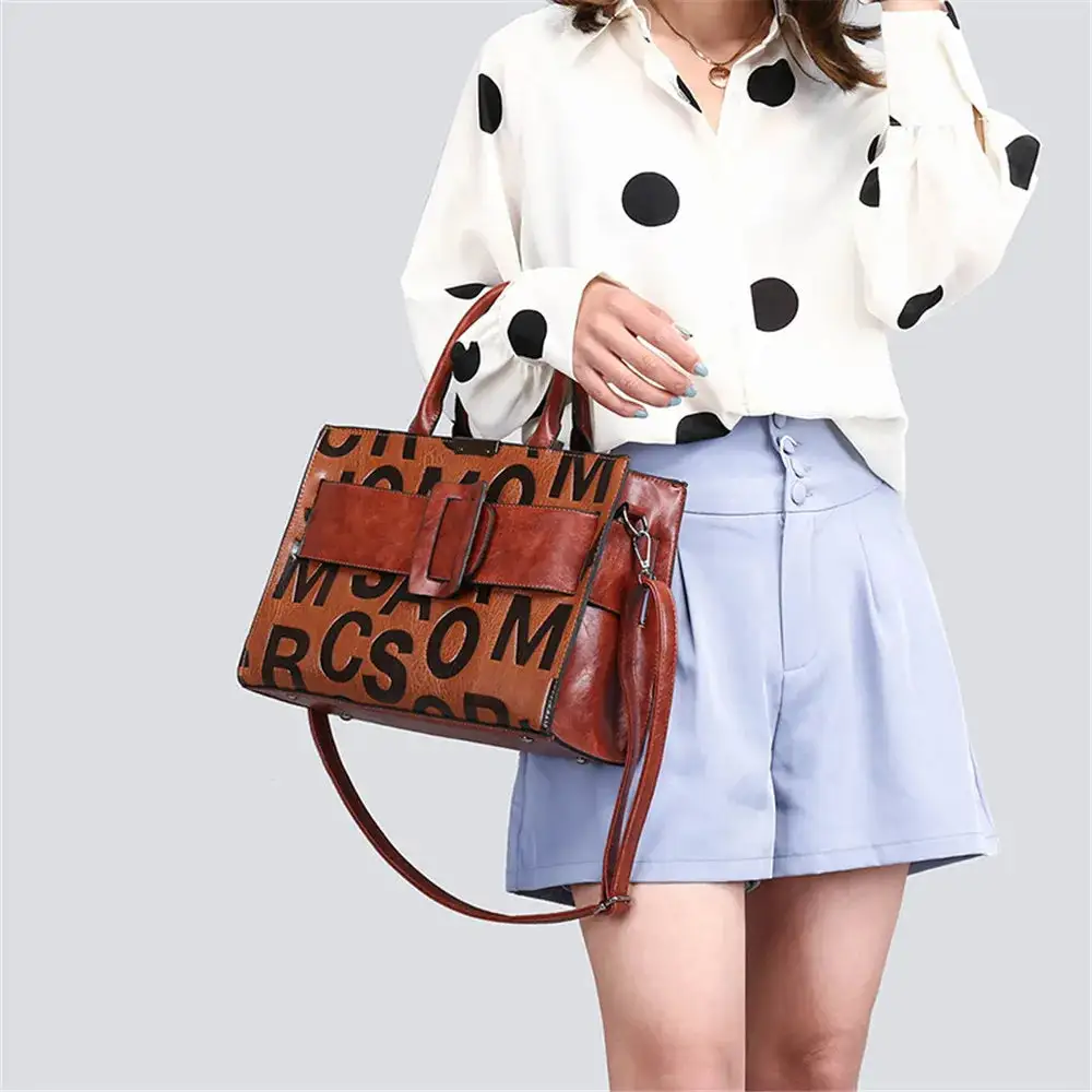 Structured PU Leather Composite Bag Retro Letter Print