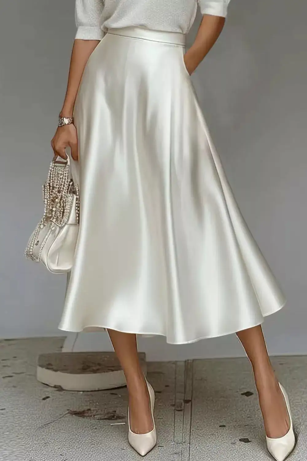 Everyday Satin A-line Midi Skirt