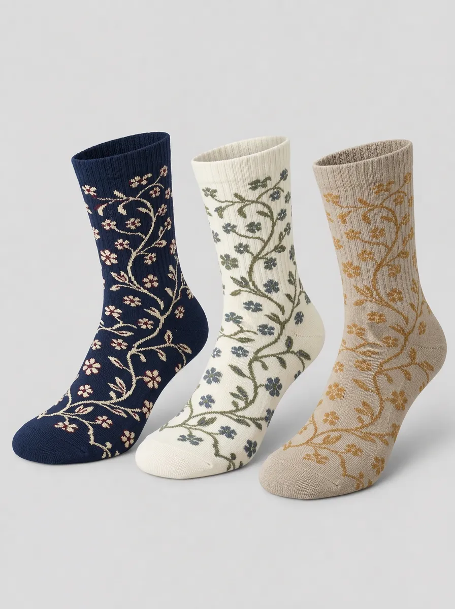 Men's Floral Vine Pattern Printed Socks 3-Pack