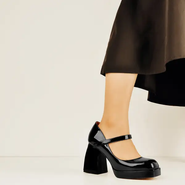 Square Toe Low Platform Chunky Heel Pumps