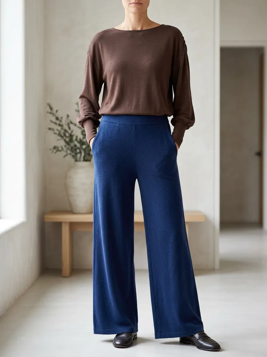 Women's Casual Minimalist Long Sleeve Wide Leg Pants Set