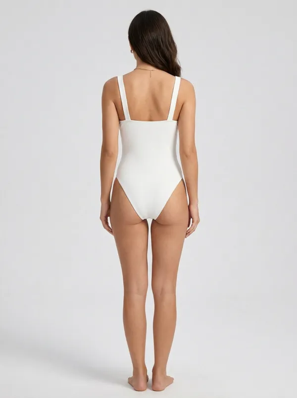 Women's Belted Cutout Ribbed One-Piece Swimsuit