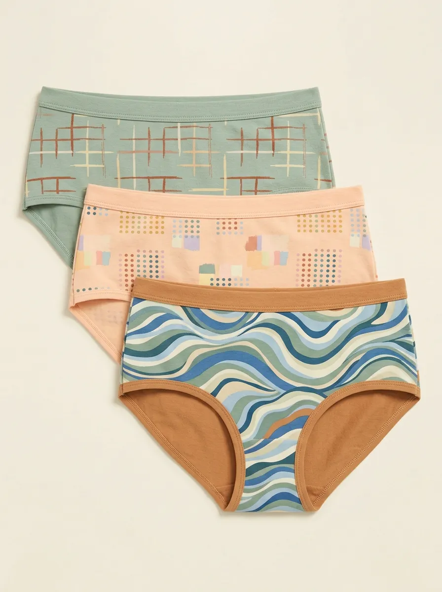Women's Abstract Geometric Wave Printed Three-Pack Briefs