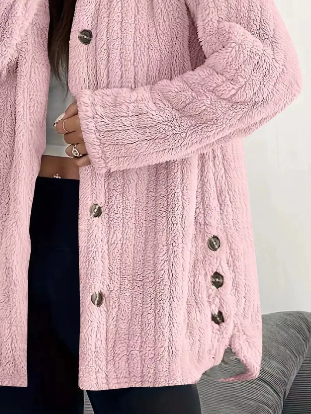 Full Size Fleece Button Up Hooded Outerwear Plus Size