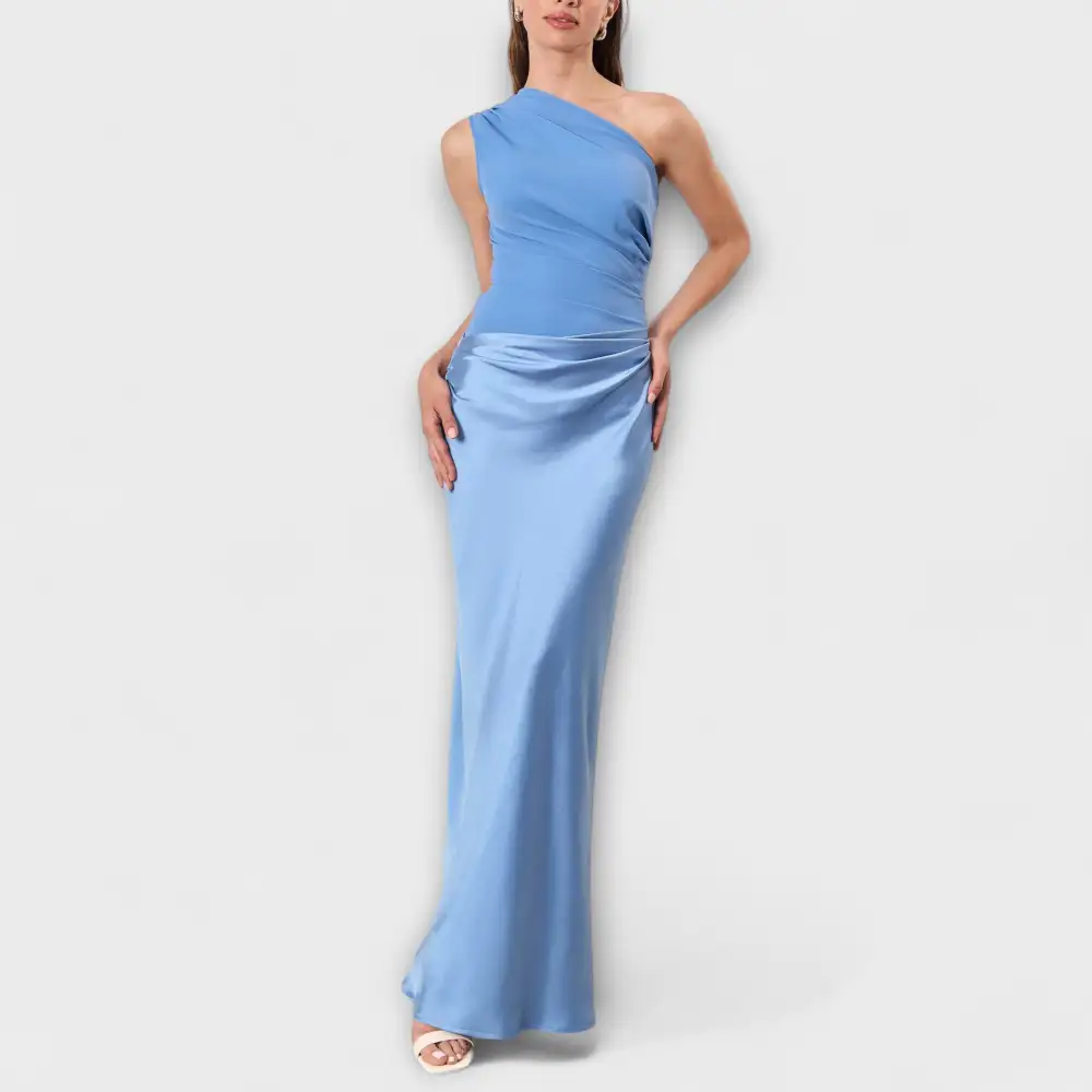 Pleated One Shoulder Maxi Dress