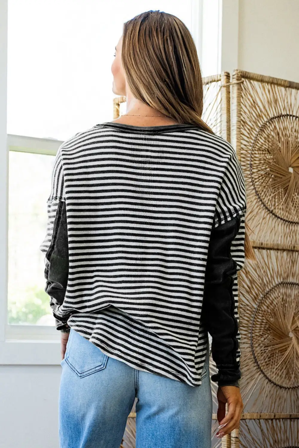 Women's Striped Thermal Knit Drop Shoulder Top