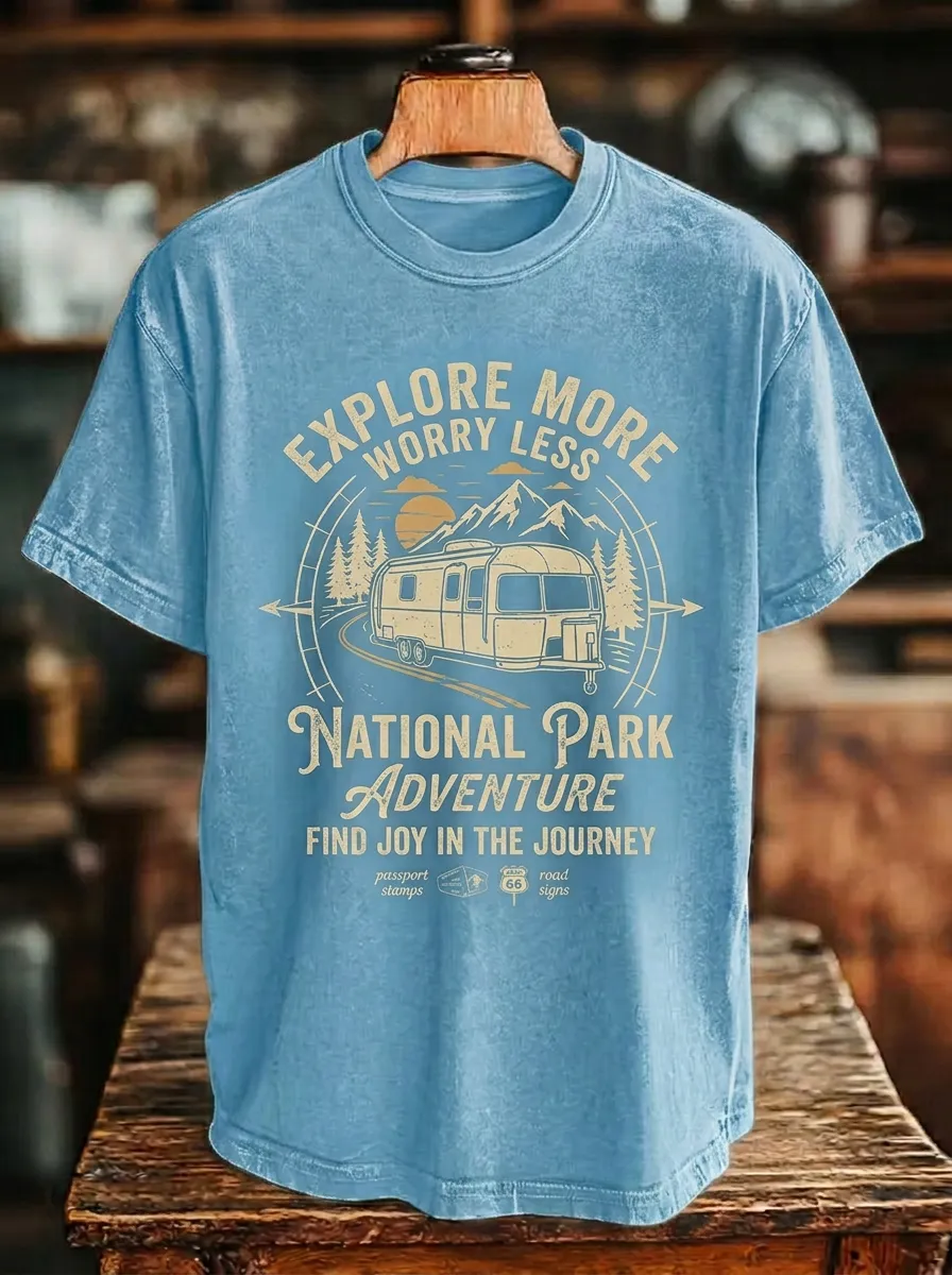 Unisex Camping Lover National Park Camper Van Printed T-shirt