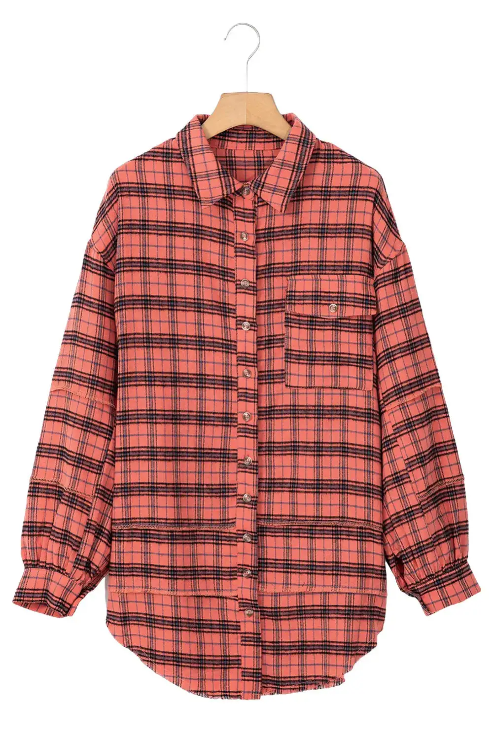 Everyday Plaid Western Inspired Split Neck Shirt Blouse