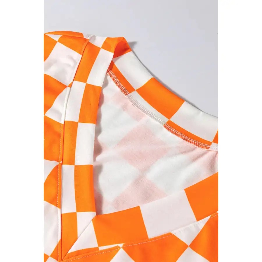 Checkerboard V Neck Loose Tee and Shorts Set