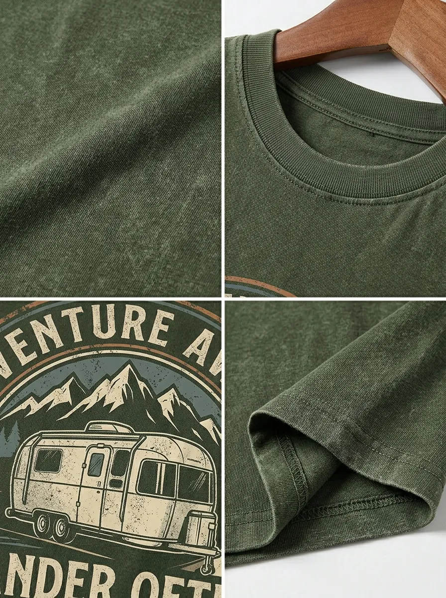 Unisex Camping Lover Adventure Awaits Camper Van Printed T-shirt