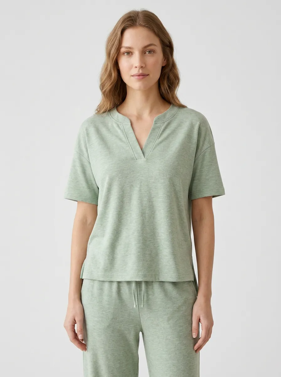 Button-Front Minimalist Women's V-Neck Casual Lounge Set