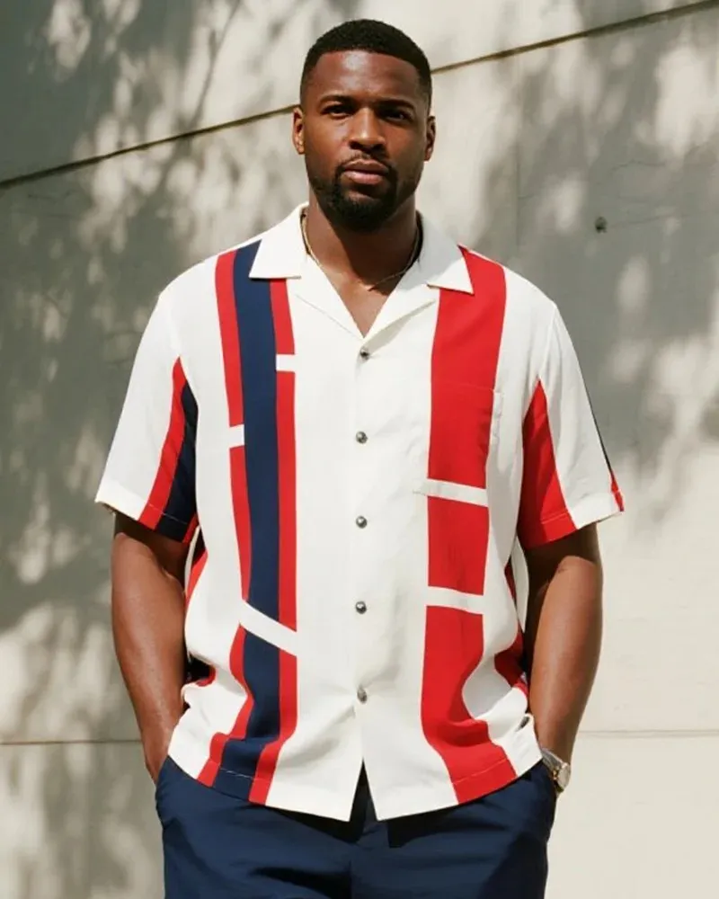 Big & Tall Men's Geometric Print Short Sleeve Shirt and Pants Suit