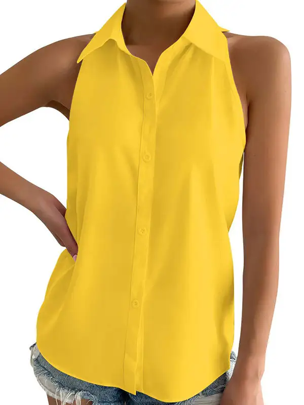 Women's Split-Hem Lapel-Collar Relaxed Blouse