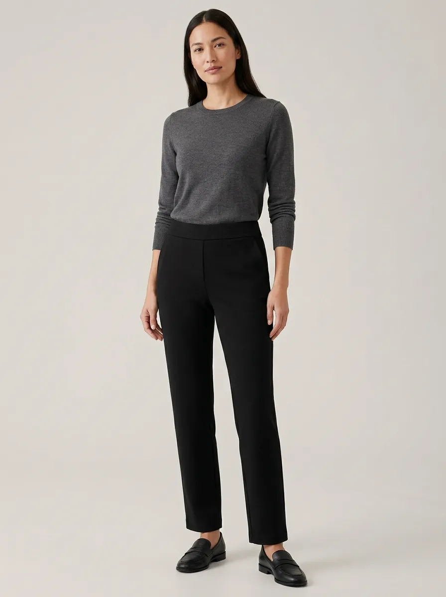 Women's Charcoal Crewneck Sweater and Black Slim-Leg Trousers Set