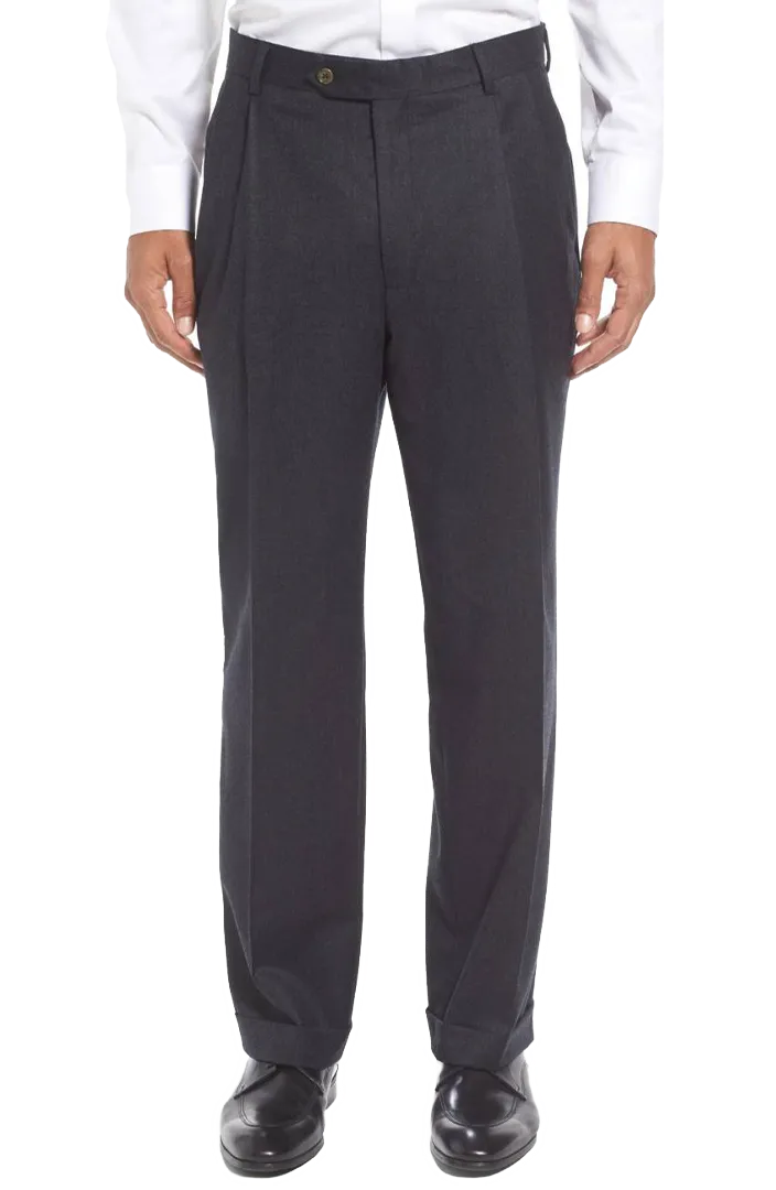 Tropical Weave Flannel Flat Front Pleated Front Regular Rise Trousers