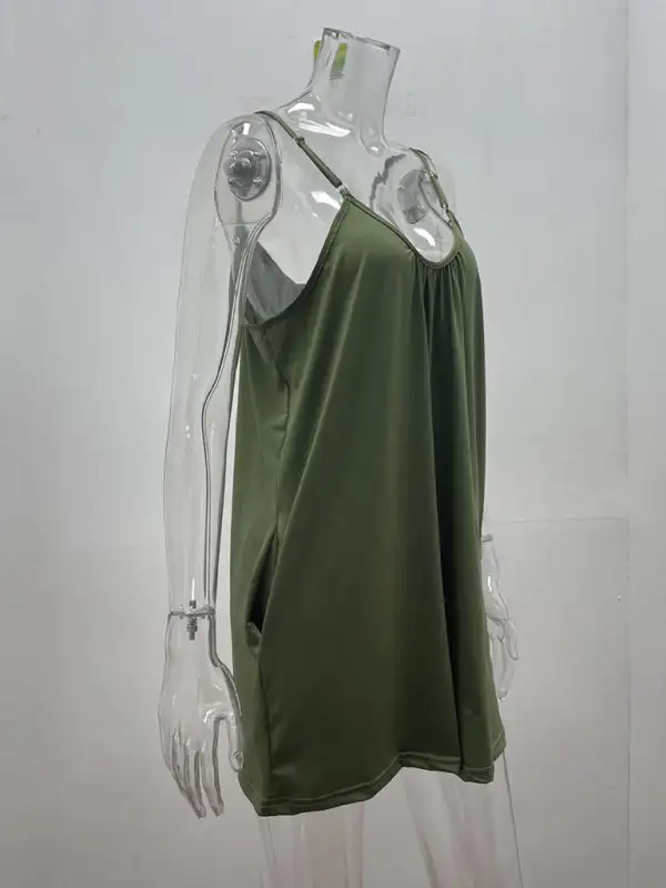 Spaghetti Strap Shorts Clean Round Neck Accessory
