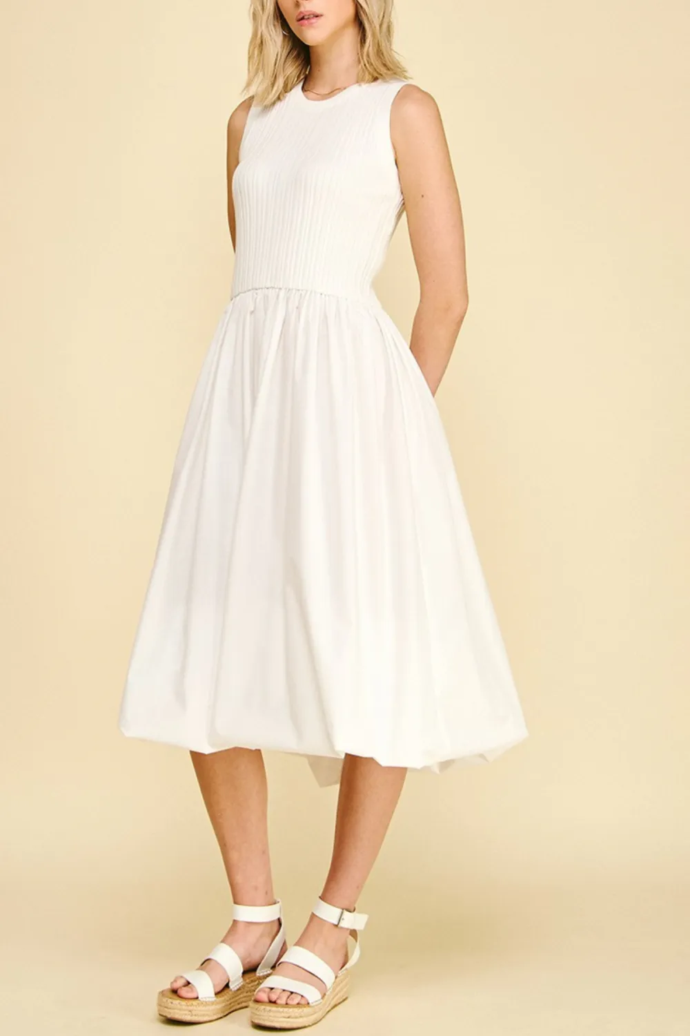 Sleeveless Contrast Detail Bubble Hem Midi Dress