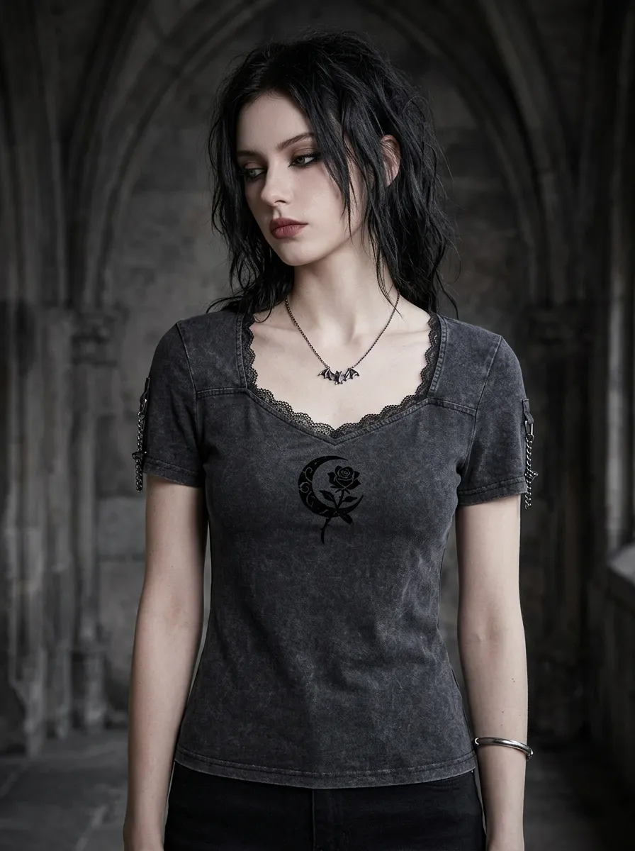 Underground Rose Moon Alternative Look Women's Gothic T-Shirt