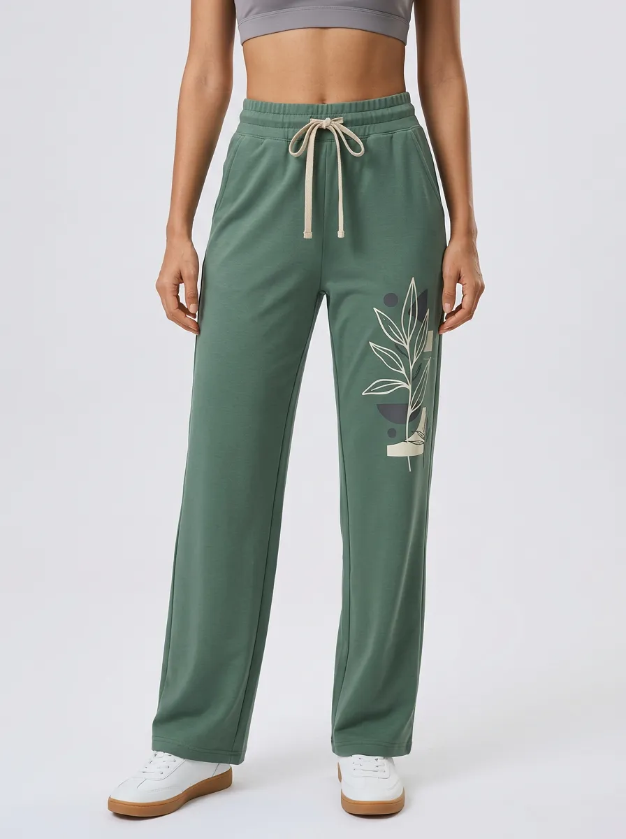 Women's Botanical Minimalist Leaf Graphic Drawstring Sweatpants