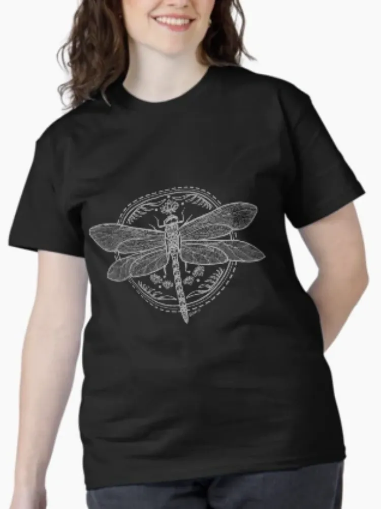 Women's artistic butterfly print round-neck short-sleeved T-shirt