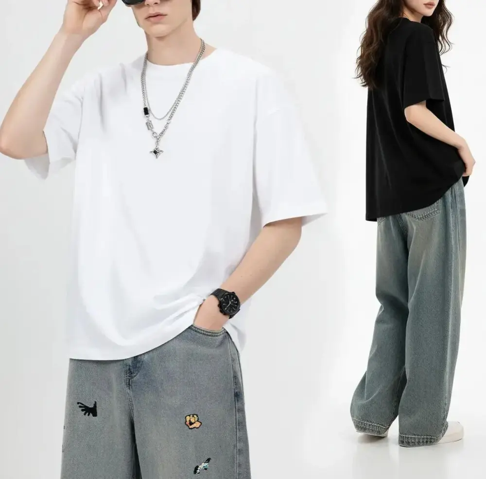 Men's 230G 100% Cotton Heavyweight Round Neck Short-Sleeve T-Shirt Unisex Loose Fit Tees