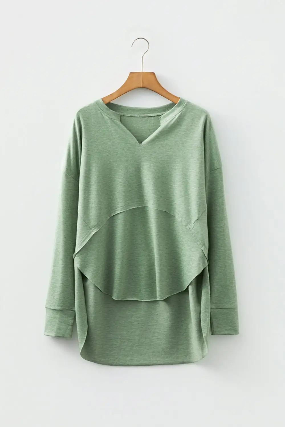 Women's Terry Notched Neck Long Sleeve Top