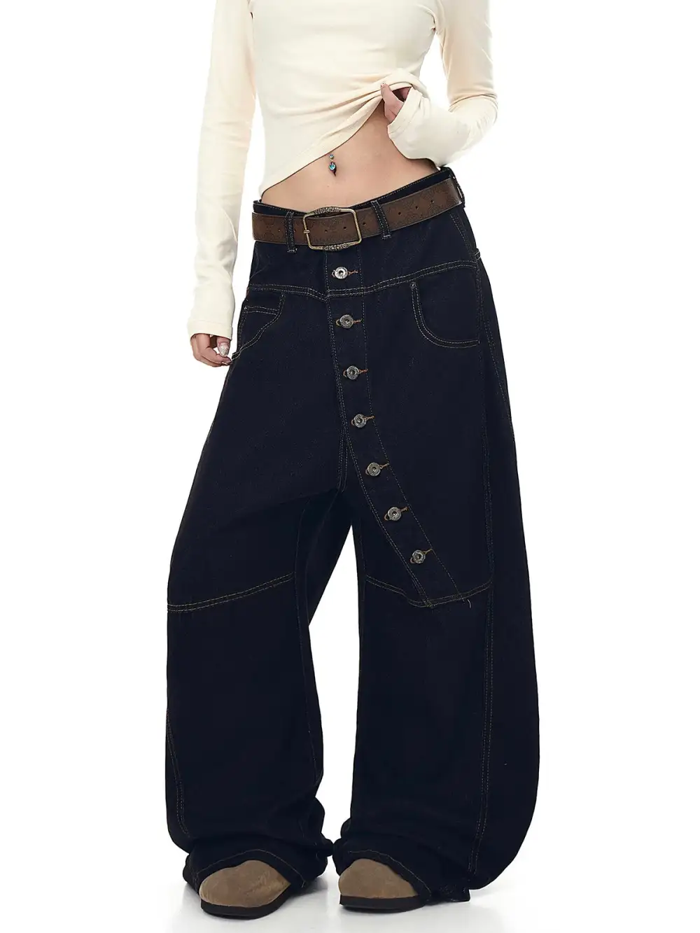 Wide-Leg Lace-Up Pants