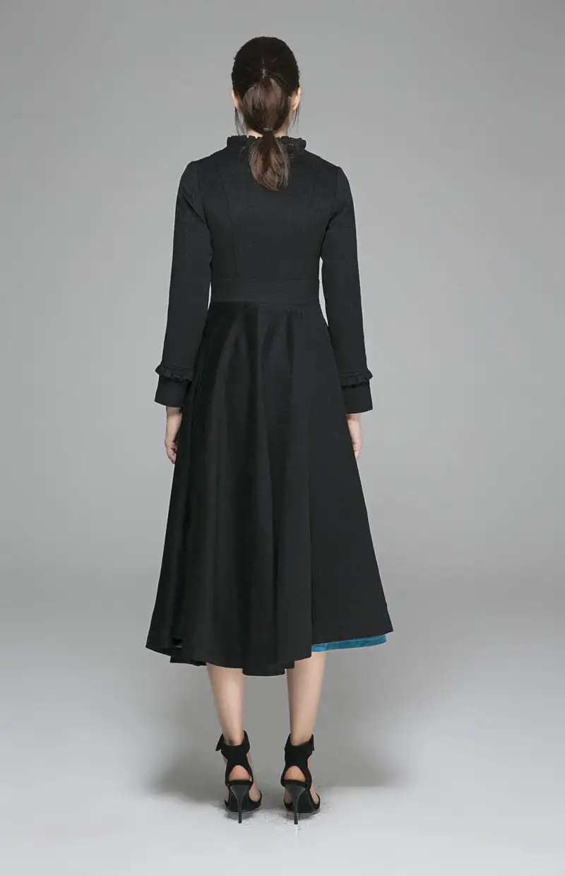 Wool Blend Fit and Flare Button Front Coat