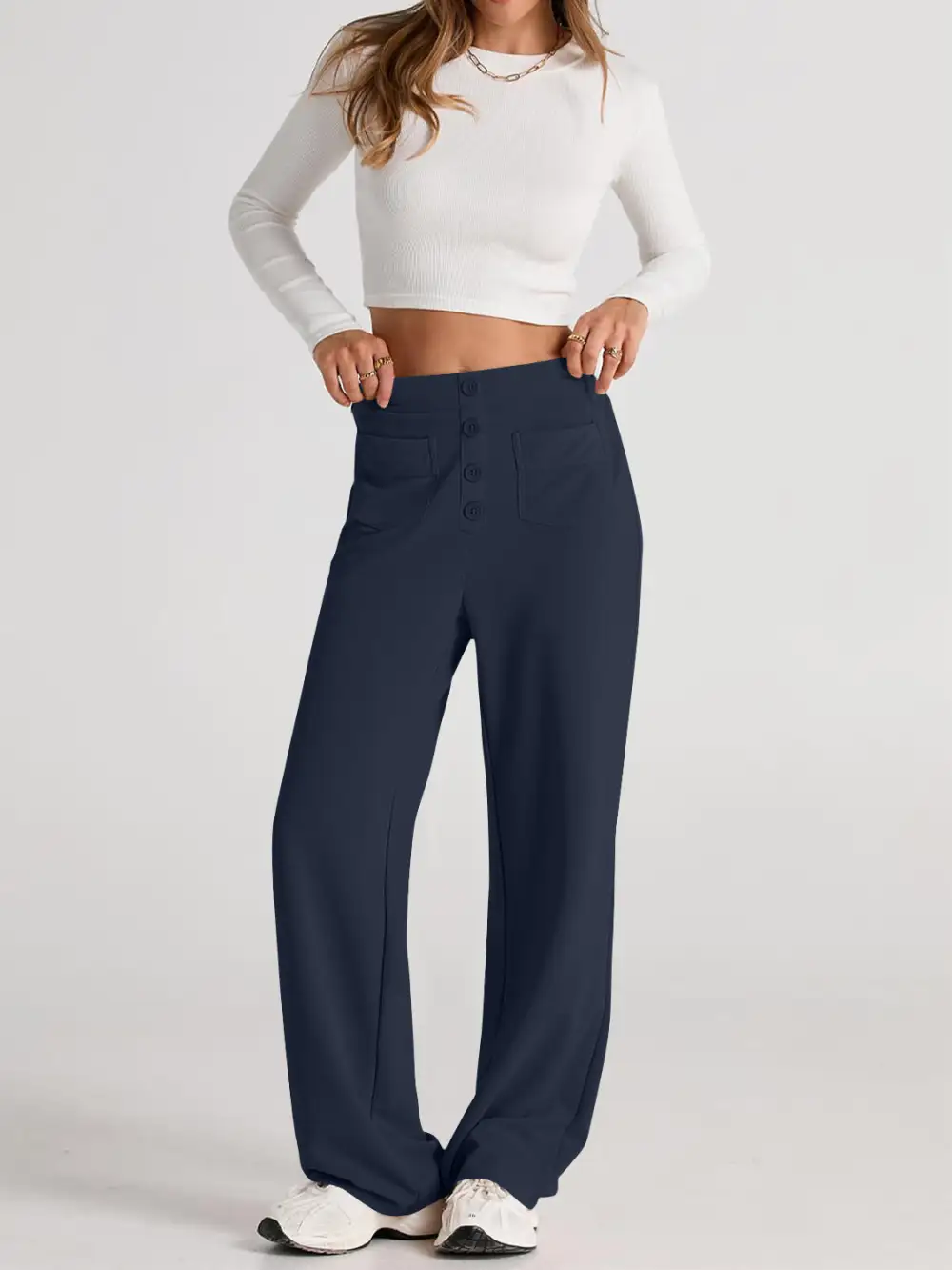 Pull On High Waist Wide Leg Pants