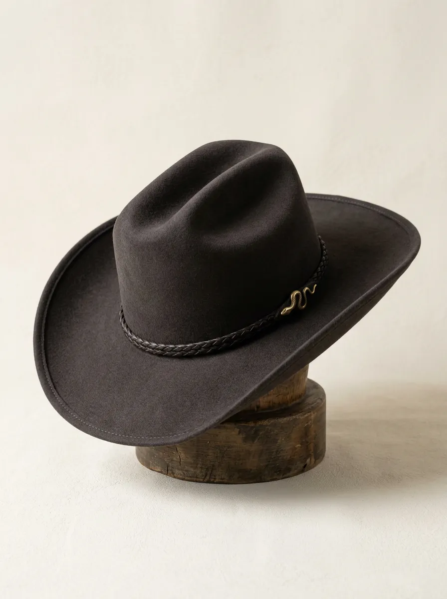 Unisex Felt Cowboy Hat with Snake Ornament