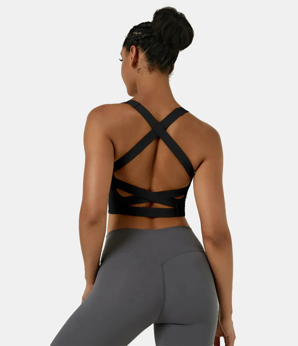 Softlyzero Airy Square Neck Backless Crisscross Cropped Cool Touch Yoga Tank Top-UPF50+