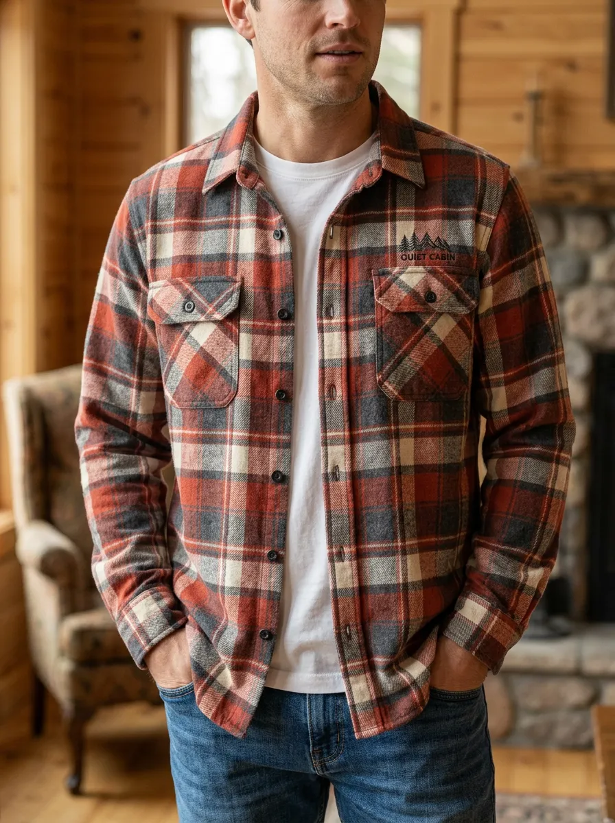 Mountain Tree Plaid Button Front Shirt