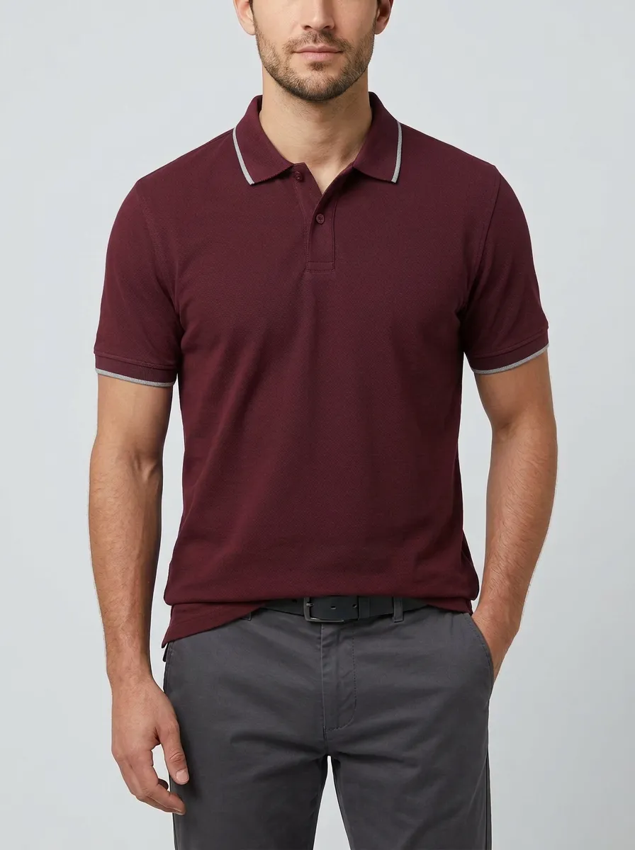 Men's Navy Blue Contrast Trim Solid Color Polo Shirt
