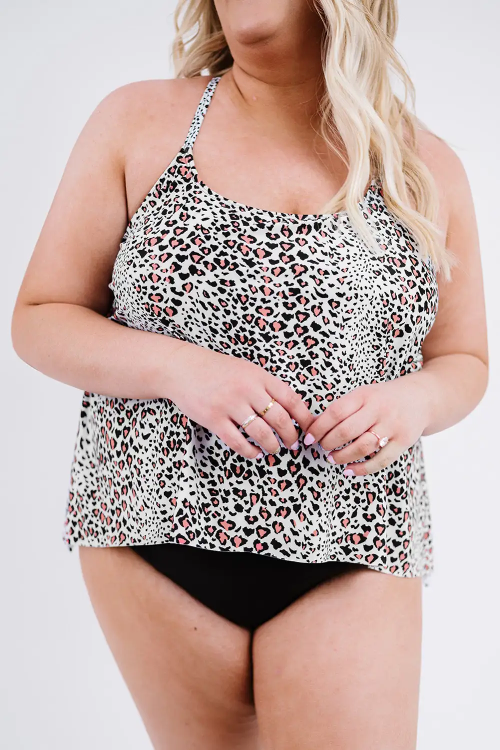Swimwear Leopard Print Hem Irregular Plus Size Tankini Set