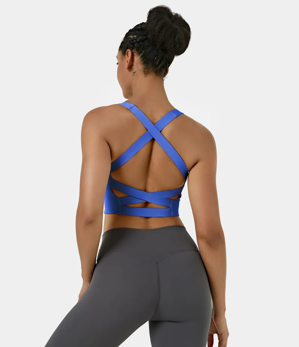 Softlyzero Airy Square Neck Backless Crisscross Cropped Cool Touch Yoga Tank Top-UPF50+