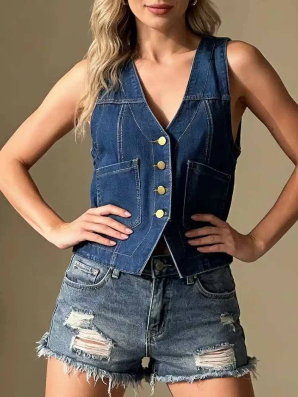 Plus Size Button-down Vest