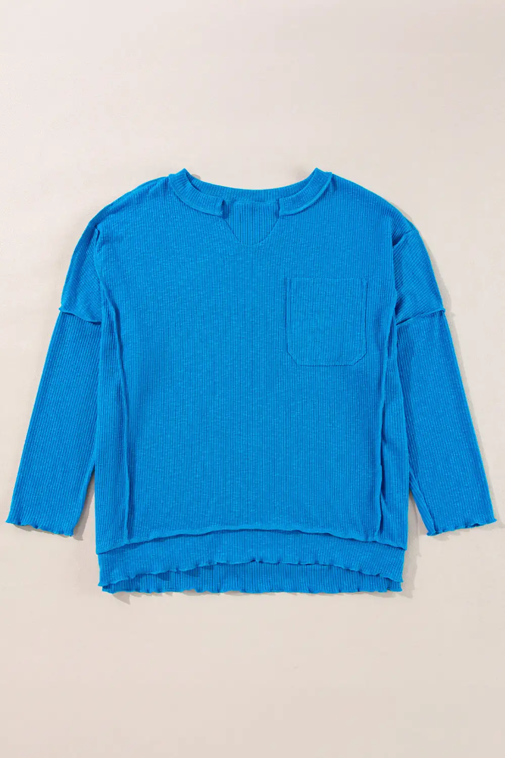 Ribbed Knit V Neck Women's Top