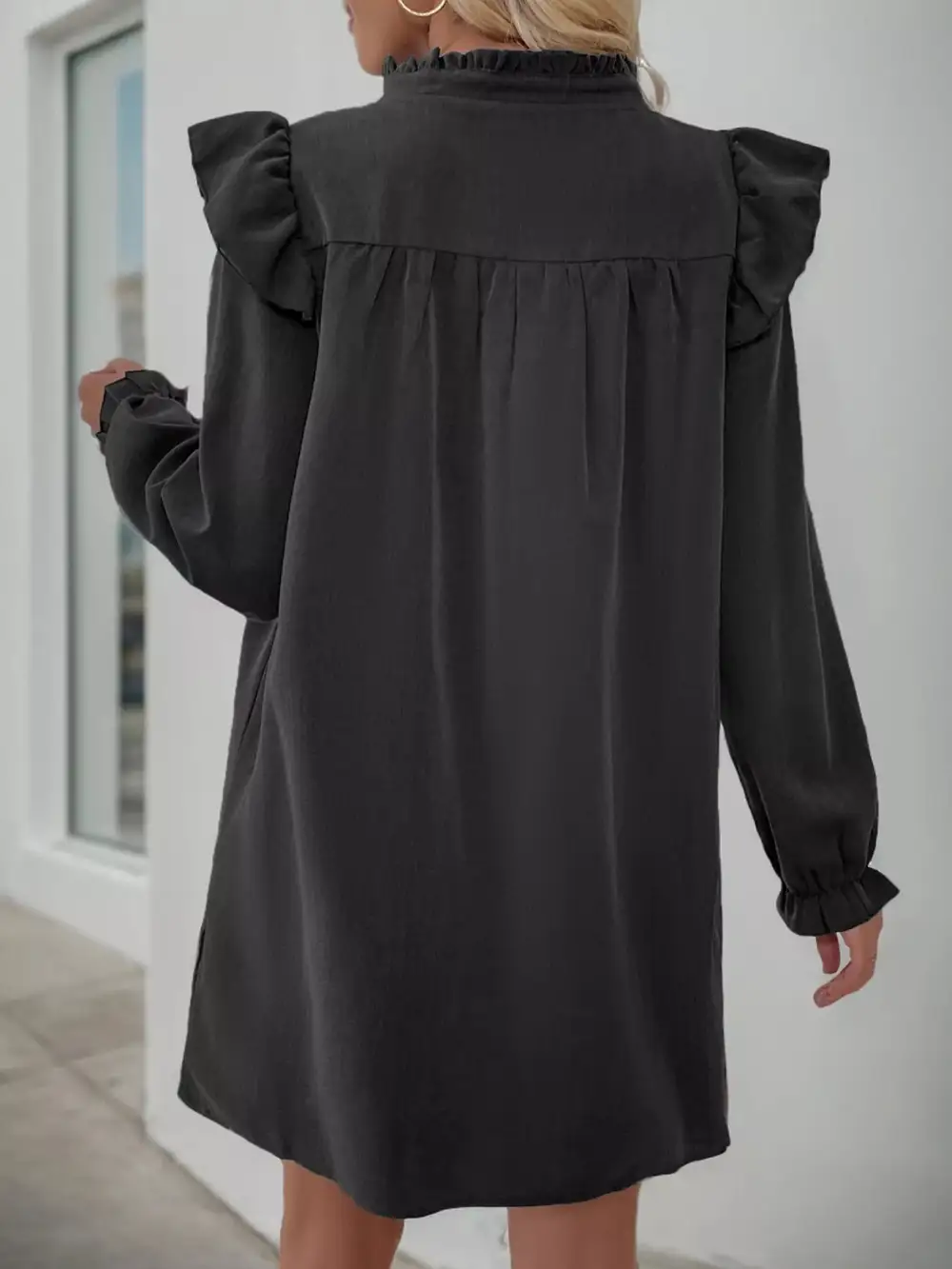 Smooth Finish Ruffle Long Sleeve Dress