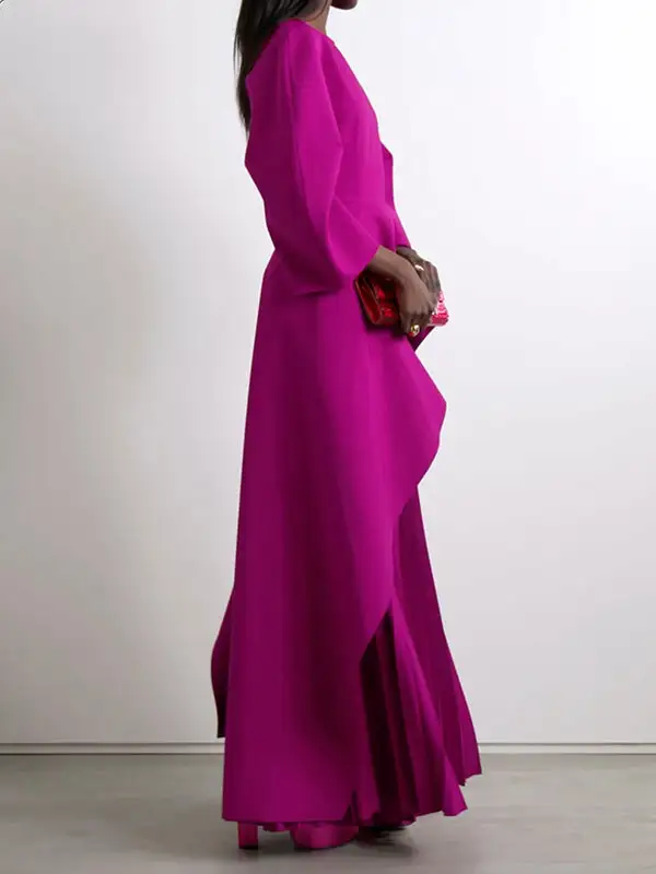 Tiered Pleated Long Neck Maxi Dress