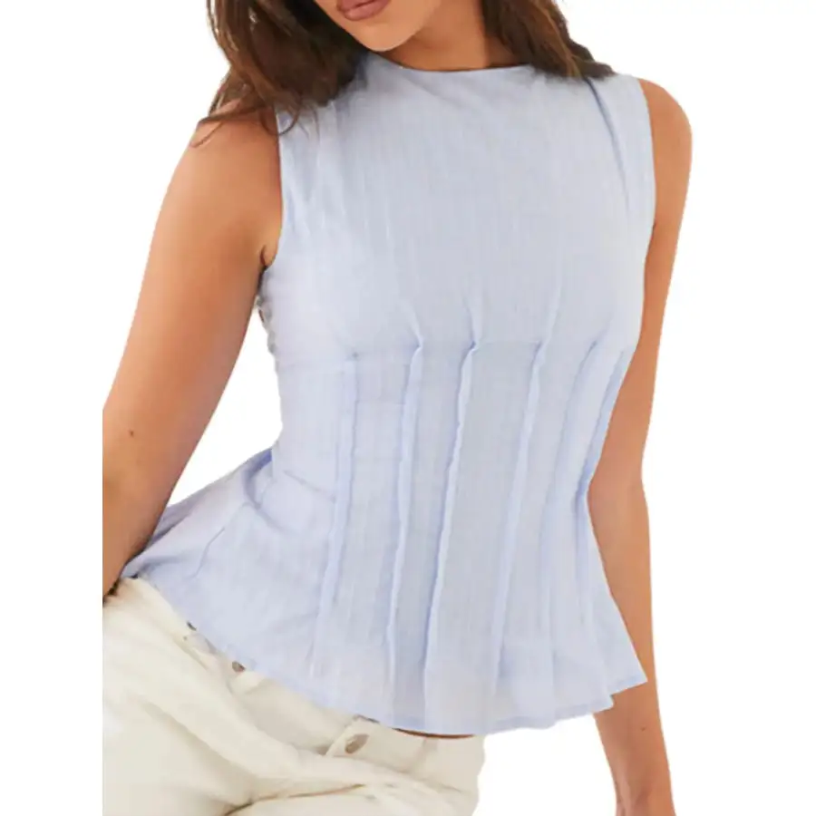 Back Lace Up Sleeveless Top With Cinched