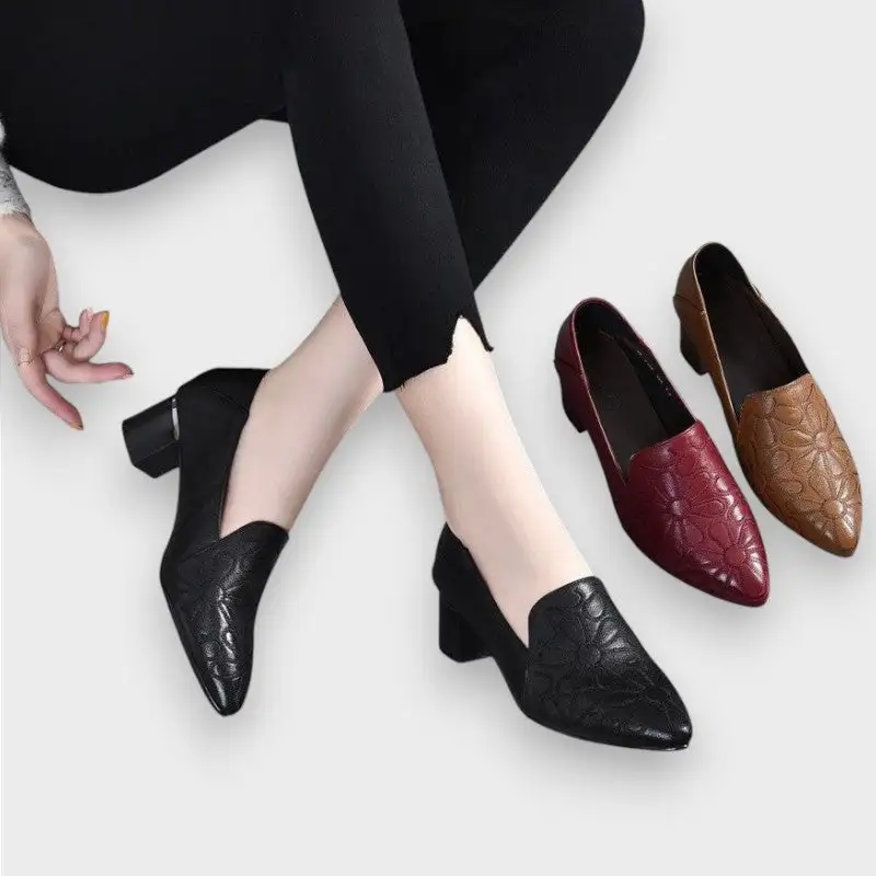 Leather Vegan Leather Block Heel Classic Pumps