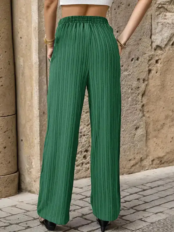 Pleated Textured Elastic Straight Pants