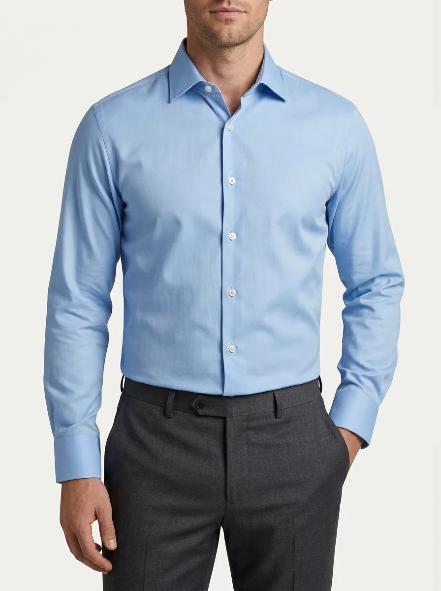 Men's Business Professional Solid Light Blue Dress Shirt