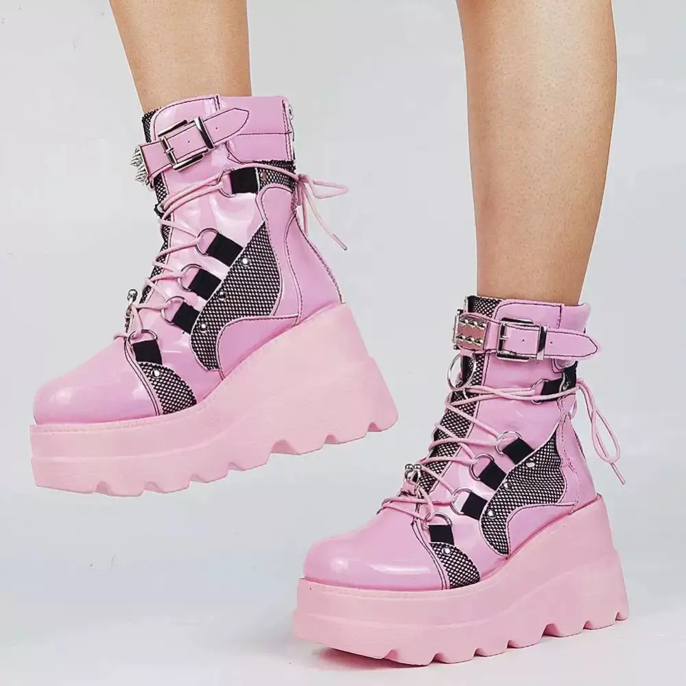 Lace-Up Platform Wedge Boots
