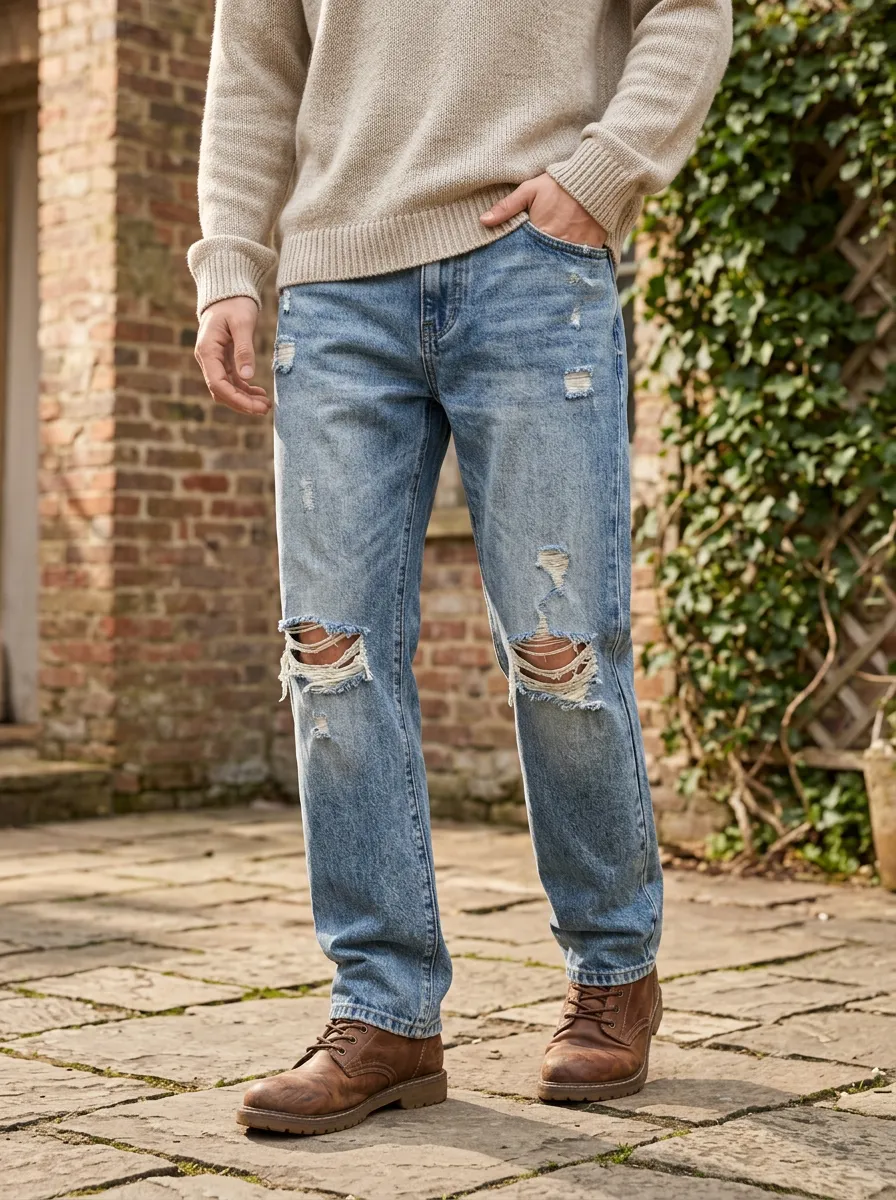 Men's Denim Five Pocket Ripped Jeans