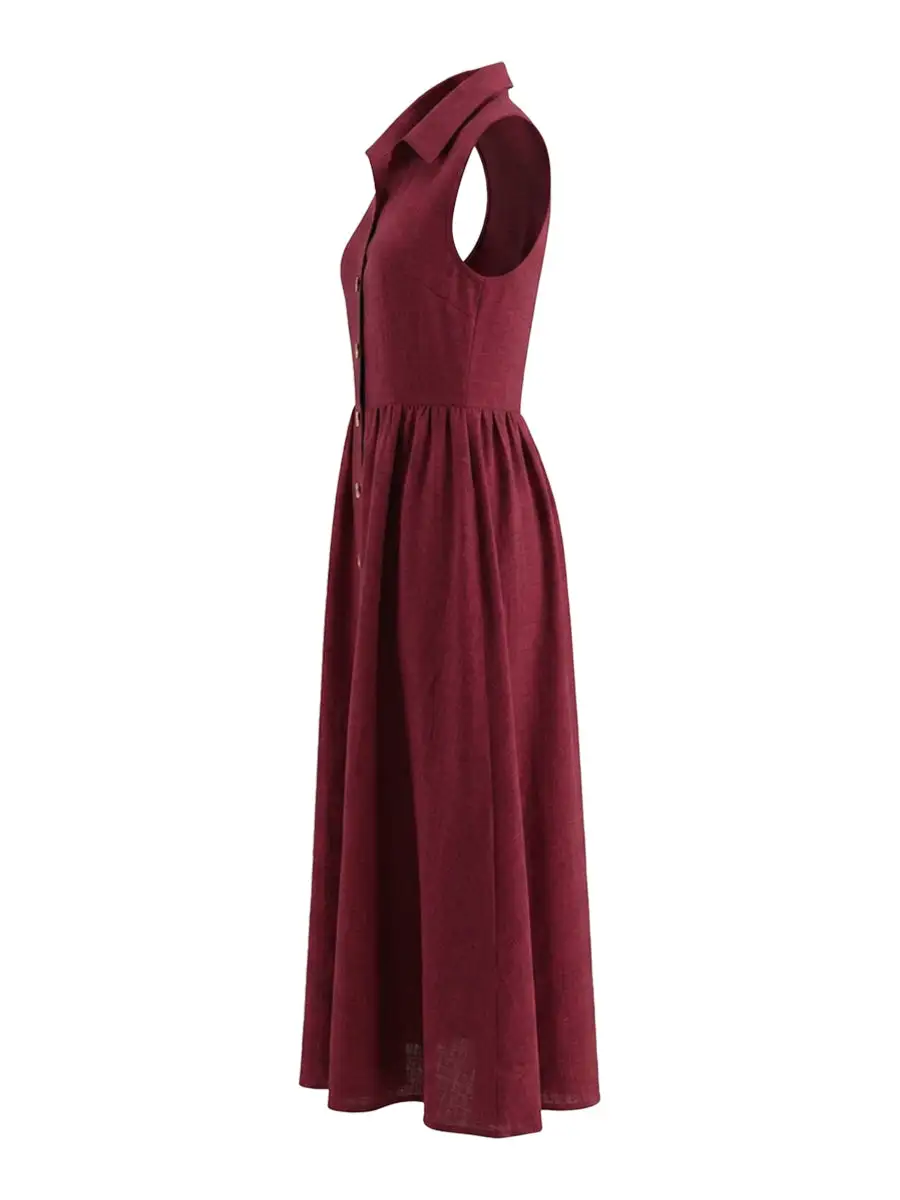 Pleated Buttoned Maxi Dress