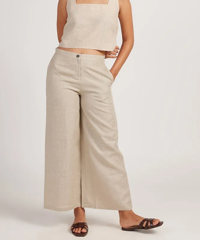 Ginger Linen Matching Set with Crop Tank & Wide-Leg Pants