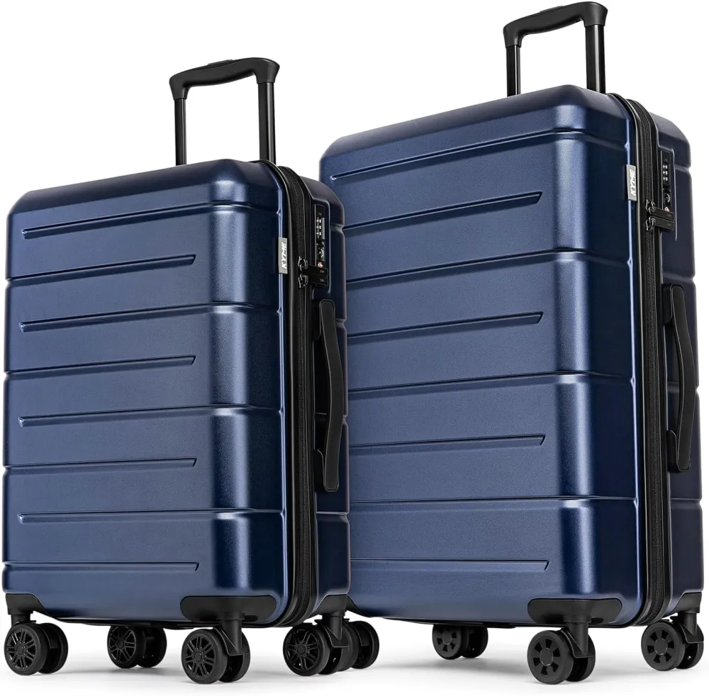 KYME 24 Inch Luggage,Checked Medium Suitcase with Spinner Wheels,Black